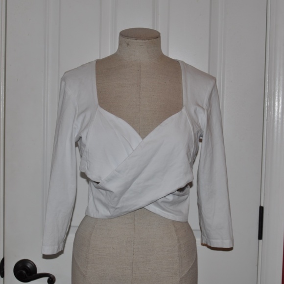ASOS White Crossover Petite Wrap Front Crop Top A5 - Picture 2 of 7